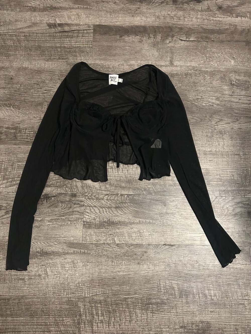 Princess Polly Black Mesh Corset Long Sleeve Top Size US 4